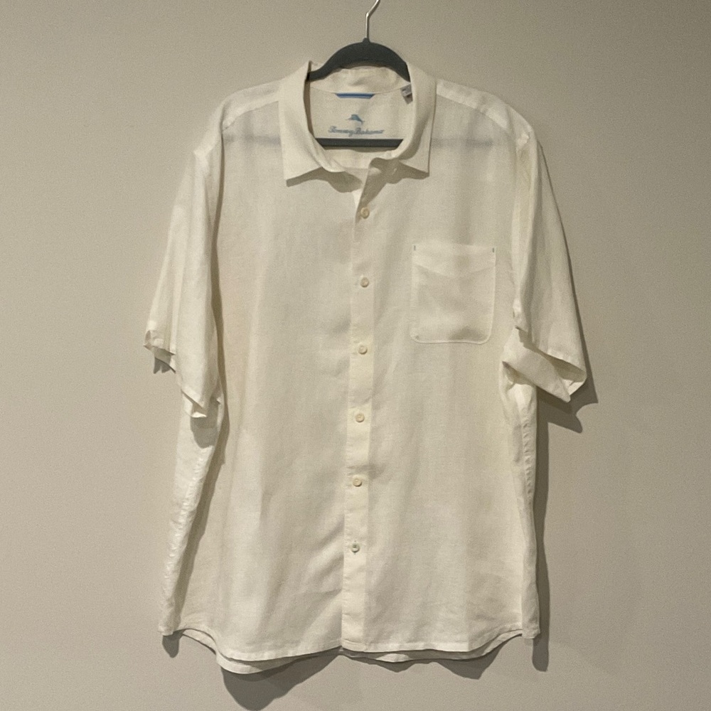 Tommy Bahama Men's Sea Glass Breezer Linen Camp Shirt Off-White Size XXL